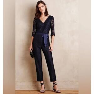 Elevenses Navy Blue Lace V-Neck Jumpsuit Women's - Size 12